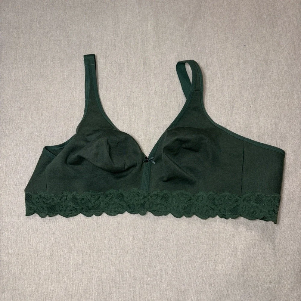 Cacique Bra 48D green wireless Lace‎ unlined full coverage No Wire